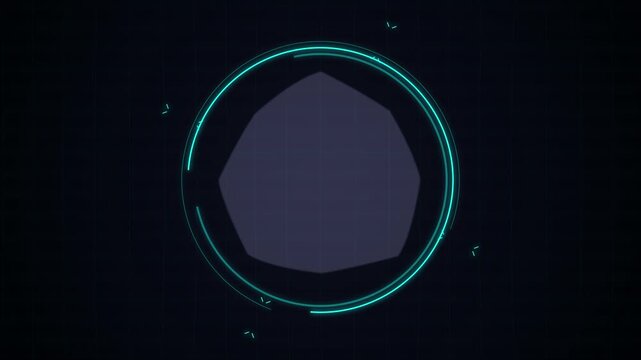 Glowing teal HUD circle loading animation with digital interface element