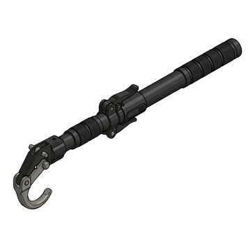 Professional extending pole with secure grappling hook attachment, an essential piece of equipment isolated on white