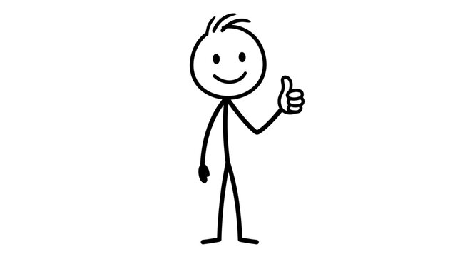 Optimistic Stick Figure Character Giving Thumbs Up, Symbolizing Approval and Success