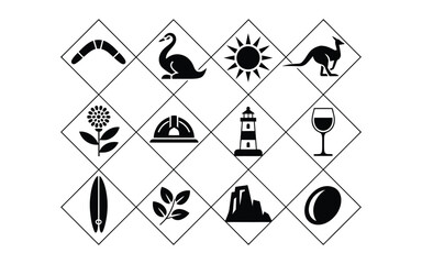 Vector illustration featuring simplified black icons of nature maritime and light elements on white background for eco travel coastal and outdoor themes © Suranjana