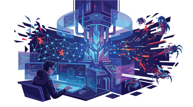 Person Interacting With Futuristic Holographic Console.