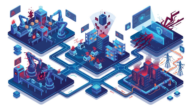 Isometric network hubs illustrating connected digital infrastructure.