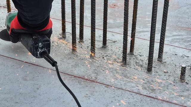 Cutting rebar pin with angle grinder - Sparks Slow Motion