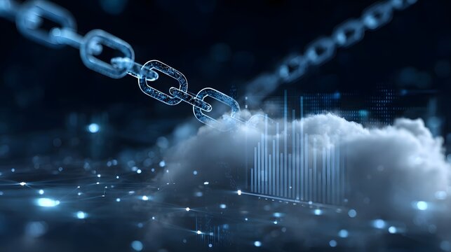 Luminous blockchain chains and abstract data structures float in a dark futuristic digital environment symbolizing global connectivity and innovation