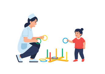 Fototapeta premium Child Therapist Playing Ring Toss Game with Young Girl in Therapeutic Setting
