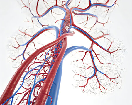 Detailed anatomical illustration of human leg arterial and venous systems