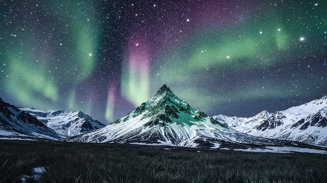 Aurora Borealis over Snowy Mountains aurora borealis vector