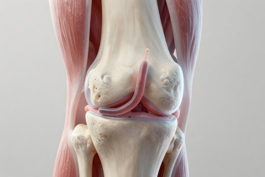 Medical 3D Illustration of Human Knee Joint Anatomy with a Parasitic Worm or Nematode Infestation Concept.