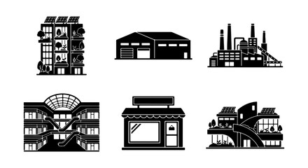 Fototapeta premium Modern Building Icons Set, Commercial Architecture Vector Collection