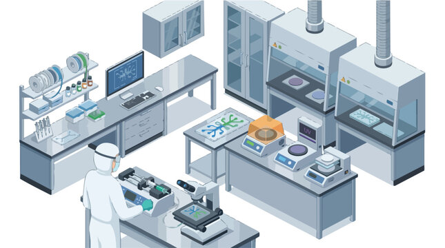 Modern Laboratory Equipment and Benches in Science Facility.