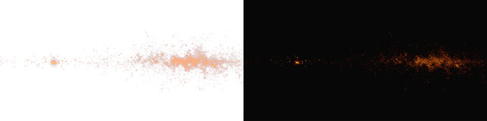 Realistic fire line set, atmospheric glowing orange spark trail and cinematic horizontal flame blast on contrast backgrounds © Maxim