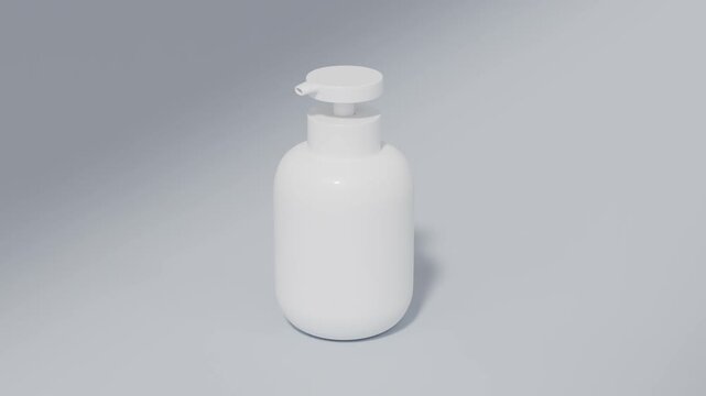 White pump bottle on clean background, dramatic rotating light, luxury cosmetic product promo video, skincare lotion packaging mockup video, 4K cosmetology packaging render