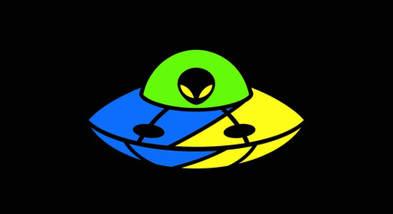 colorful alien UFO vector illustration on black background © Rofiah