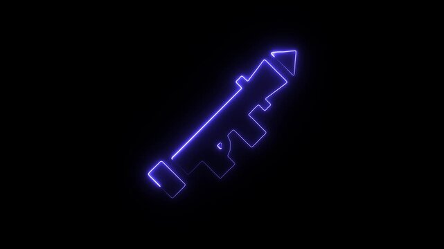 Blue neon assault rifle icon with glowing light outline for military defense and tactical weapon visual concepts