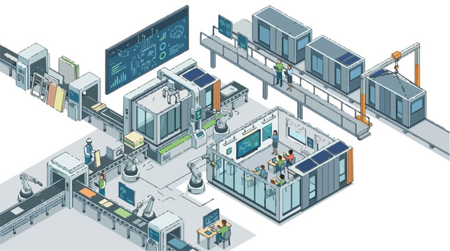 Data Center Server Room with Racks and Technicians.
