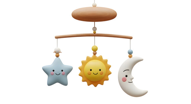 Cute cartoon star sun and moon mobile isolated on transparent background