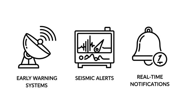 Icons for early warning systems seismic alerts real-time notifications with seismic alert data visualization emergency services emergency disaster earthquake notification communication