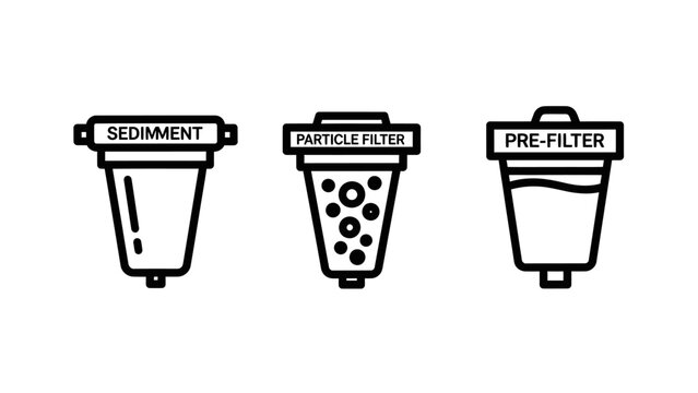 Sediment filter carbon filter pre-filter icons for water purification with sediment purification filtration cleaning treatment cartridge household appliance drinking cleanliness mechanism