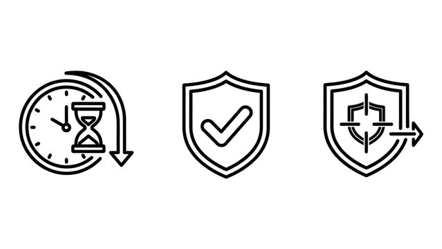 Time passing hourglass icon checkmark shield icon hourglass checkmark protection security assurance completion objective accuracy efficiency deadline management