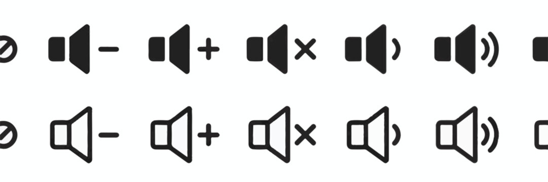 Set of speaker volume icons in two styles sound audio