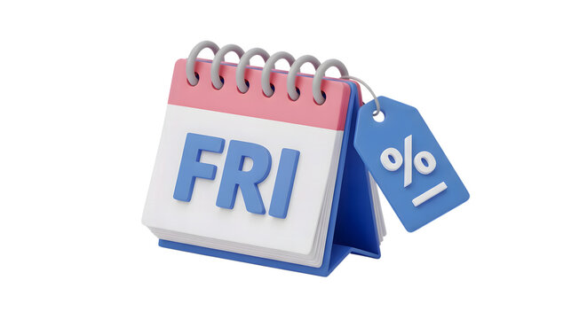 Friday sale promotion calendar 3d render isolated on transparent background
