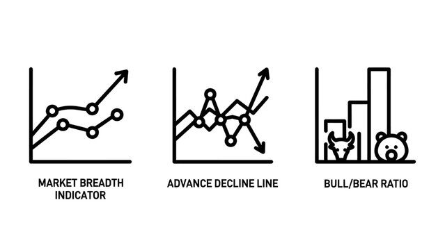 Market breadth indicator advance decline line bull bear ratio icons for financial analysis and stock market trends with indicator financial exchange investment analysis business strategy