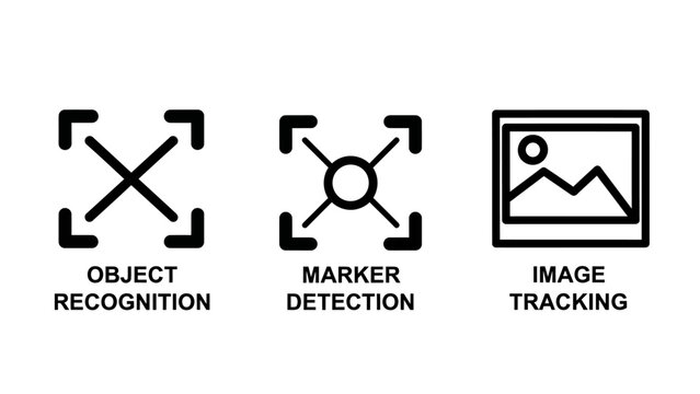 Object recognition marker detection image tracking icons for computer vision and AI applications with artificial intelligence machine learning augmented reality black and white recognition