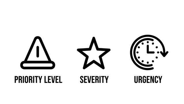 Business management icons for assessing priority level severity urgency of tasks and issues priority severity management importance critical deadline schedule planning business