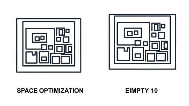 Diagram illustrating space optimization and empty volume concepts through nested rectangles and boxes in a grid layout with optimization rectangle efficiency management organization logistics