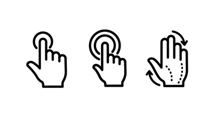 Obraz premium Touch screen hand gesture line icons set showing finger tap double tap and multi-finger scroll actions with interaction interface navigation collection minimalist movement feedback software