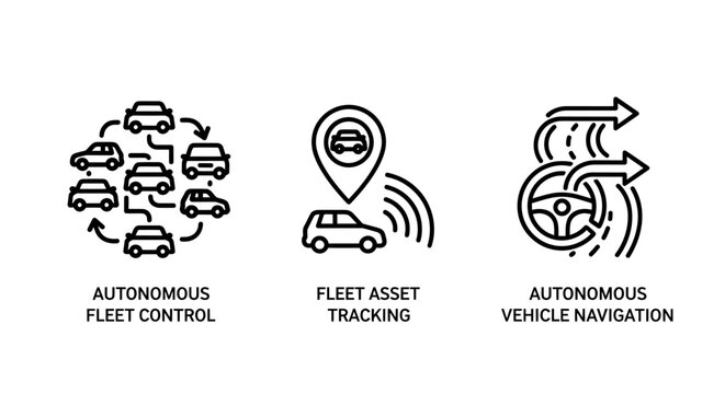Autonomous fleet control tracking navigation icons with self driving autonomous tracking navigation technology management transport software communication intelligent automotive connected