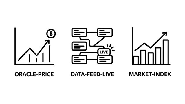 Financial data icons set featuring oracle price live data feed market index line graphs business investment analysis statistics technology information dashboard corporate performance