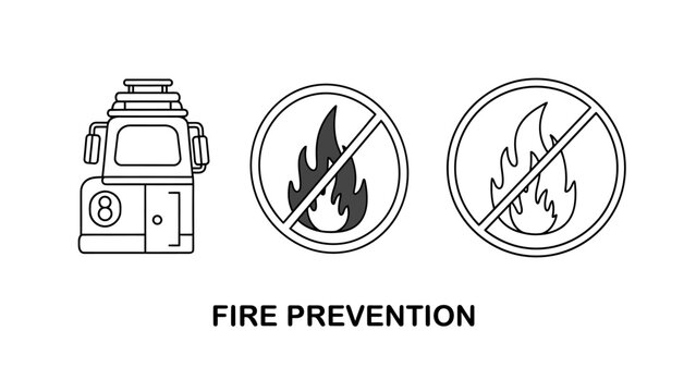 Fire hydrant and fire prohibition symbol line icons set with prohibition prevention emergency protection equipment infrastructure restricted circular minimalist firefighter security