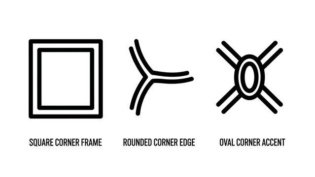 Set of technical design elements including square frames rounded corner edges and oval accents with minimalist collection illustration creative structure technical interface component geometry