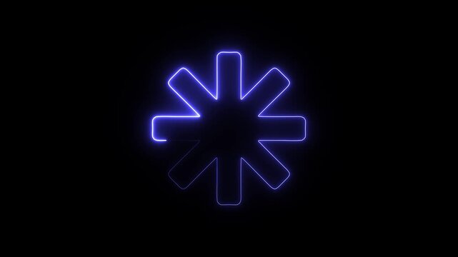 Blue neon asterisk star shape on black background a light forms an eight pointed or shape, glowing brightly