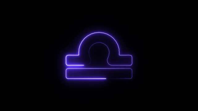 Libra zodiac sign glowing neon purple light on black background the symbol illuminated by a outline on a dark