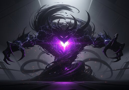 Abstract dark figure with glowing core and spiky form