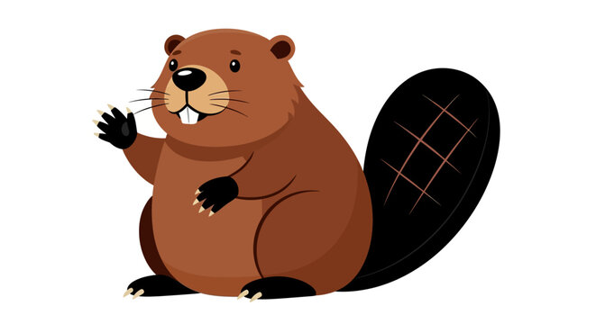 Cartoon beaver, brown rodent, vector illustration, wildlife animal, flat design