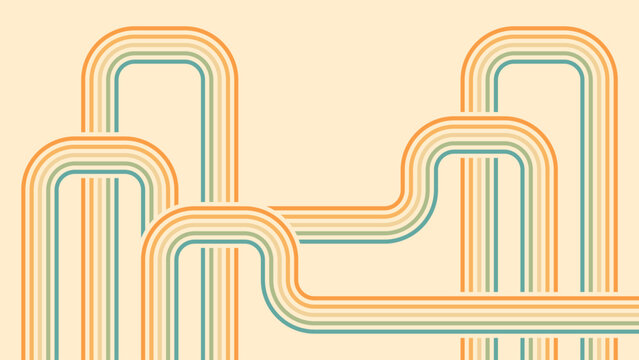 Abstract background of rainbow groovy Wavy Line design in 1970s Hippie Retro style. Vector pattern ready to use for cloth, textile, wrap and other.