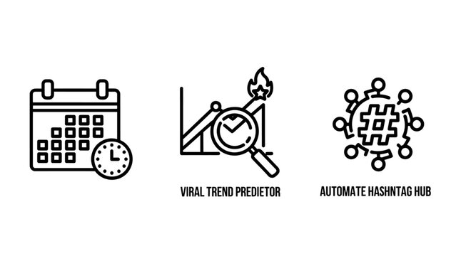 Business analytics icons: calendar trend prediction social media hub with magnifying glass white background user experience business analytics calendar planning prediction forecast connection