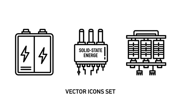 Battery solid state device electrical component icons with electrical component technology electronics microchip transformer engineering industry hardware accumulator capacitor semiconducto