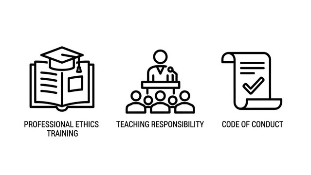 Professional ethics training teacher's responsibility code of conduct icons with graduation cap check mark business ethics company policy flat design integrity responsibility behavior learning
