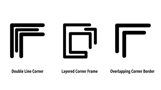 Corner graphic icons: double line layered frame overlapping border with corner element line art design resource template element web design print design edge element corner accent overlapping
