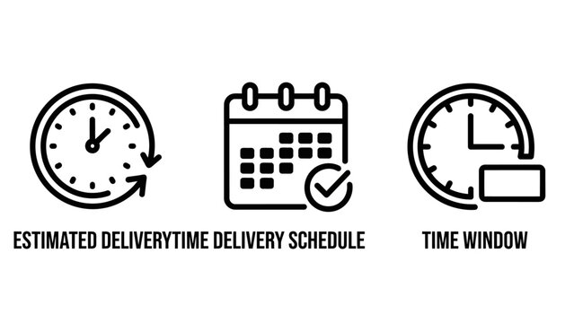 Estimated delivery time delivery schedule time window icons with e commerce supply chain delivery schedule calendar estimated shipping logistics illustration collection efficiency business