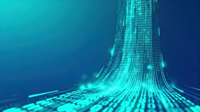 Digital binary code flow in blue