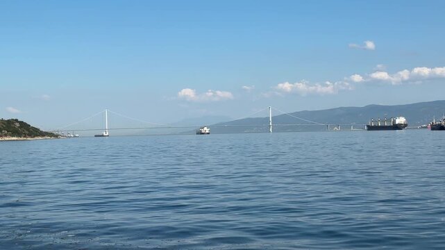 A view of the Osman Gazi Bridge from Eskihisar in Gebze, Kocaeli, Turkey.