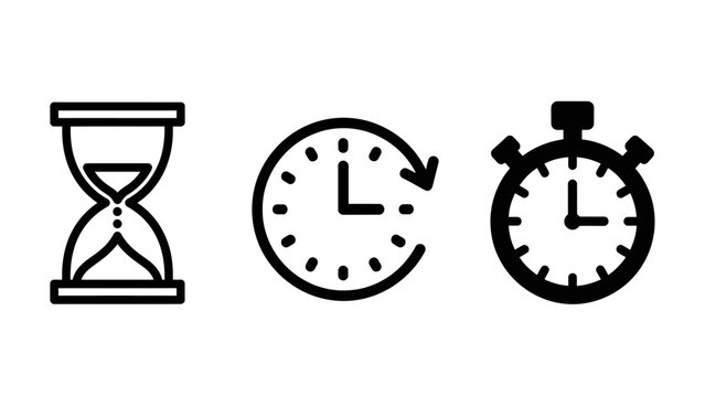 Hourglass time management clock stopwatch line icons set with hourglass stopwatch measurement duration deadline punctuality countdown schedule planning efficiency productivity management