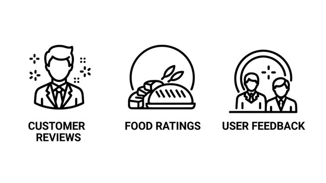 Graphic icons for customer reviews food ratings user feedback for service evaluation customer feedback evaluation satisfaction experience assessment consumer comments testimonials