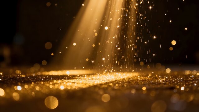 Golden light rays and sparkling glitter