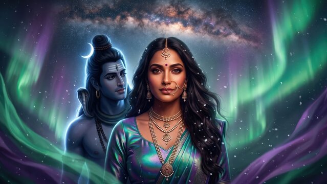 Parvati Cosmic Crown Wallpaper &ndash; Aurora Milky Way Goddess 4K